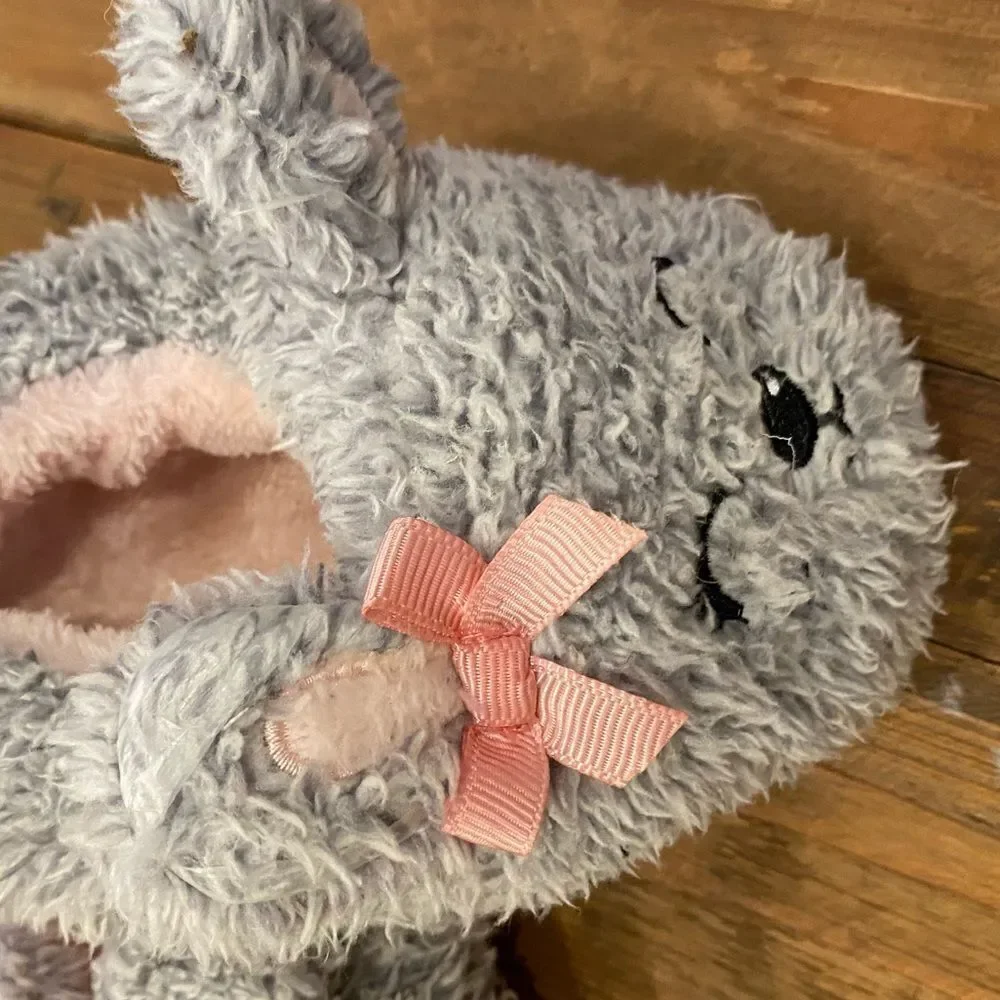Fuzzy Bunny Slippers Gray Pink Accents Toddler Size 6